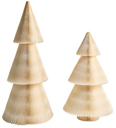 Beliani Conjunto de 2 figuritas de árboles de Navidad de Papel con Forma de Panal Origami decoración navideña Beige Vefsna