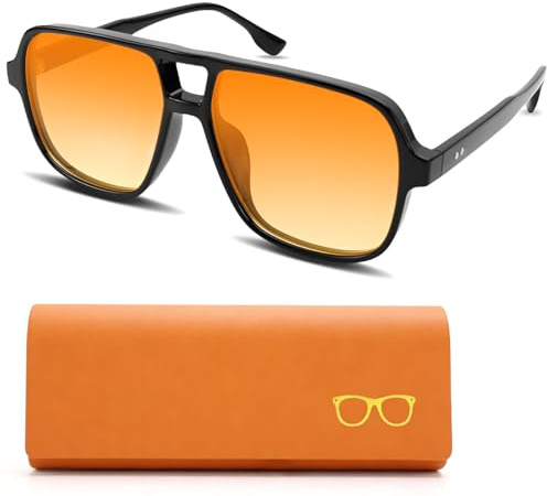 Raxfekro Sonnenbrille orange gläser retro brille für Damen Herren pilotenbrille Klassische Mode Brillen mit UV Schutz sunglasses der Farbverlauf Square mit brillenetui für draußen