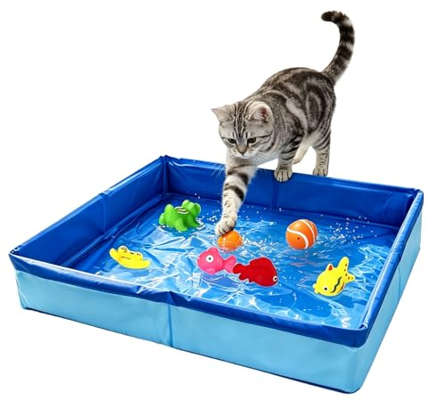 KEAGAN Juguetes de piscina para gatos con peces, juguetes de natación de agua para jugar en el agua, portátil, piscina, interactivo, juguetes para gatos para jugar sin fin, cuadrado