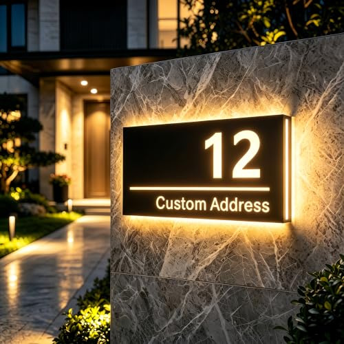 Personalised House Number Plaque with Solar LED Light for Outside Wall Gate | Dual Charging Solar LED House Numbers Plaques, Weatherproof Door Numbers for Outside, Garden Gates, Caravans & Number Plates.