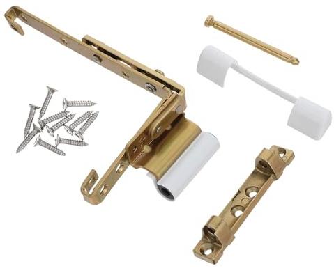 Bisagra Exterior de Ventana Abatible de Acero al Carbono Dorado 1 Set | Marcos de Pvc, Mano Izquierda, Tornillos Incluidos, Tapa White, Uso DIY en Cocina