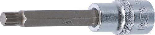 BGS 5184-M9 | Bit-Einsatz | Länge 100 mm | Innenvielzahn (für XZN) M9 | Antrieb Innenvierkant 12,5 mm (1/2) | Chrom-Vanadium-Stahl | Verchromt, matt | mit Rändelung