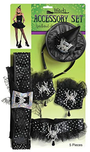 Amscan 840877-55 - Hexen-Set, Haarreif mit Hexenhut, Gürtel, Halsband,1 Paar Armstulpen, Accessoires für Halloween und Karneval
