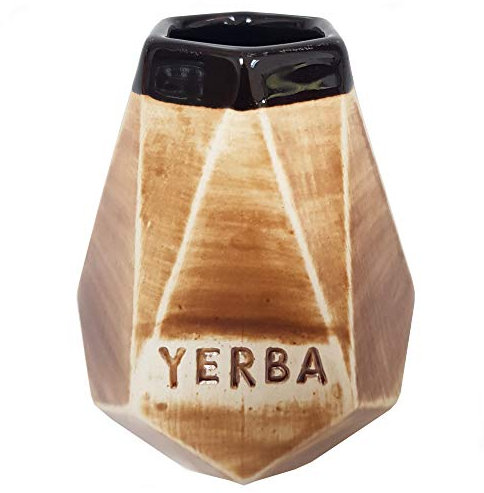 Gaucho Bruno - Mate de cerámica grande, con forma de prisma - Reusable, anti-deslizante, Fácil de limpiar - Tonos naturales. Copa angular - Ideal para usar en su hogar o para viajes.