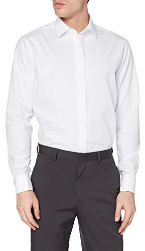 Seidensticker Herren Business Hemd - Shaped Fit - Bügelfrei - Kent-Kragen - Langarm - Umschlagmanschette - 100% Baumwolle Weiß (Weiß 1) 37