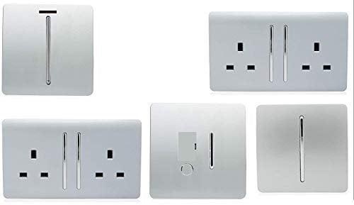 Trendi Switch Artistic Modern Glossy Switches & Sockets Utility Room Trade/Multi Buy Room Pack in Silver