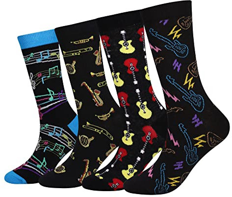 Cansok Herren Socken Waden Mannschafts Neuheit Musik Gitarre Saxophon Socken Packung mit 4