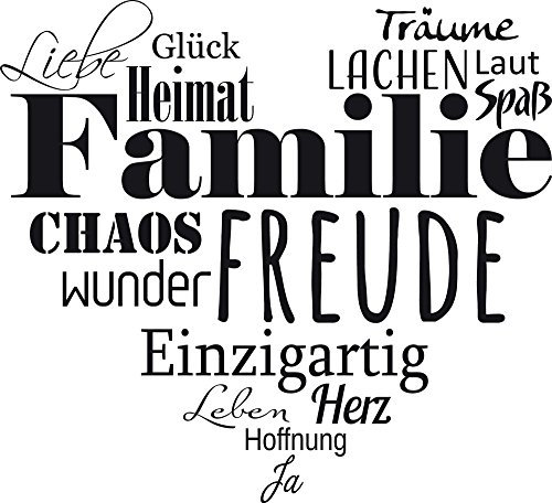 GRAZDesign Wandtattoo Familie mit Herz Wohnzimmer Flur Diele selbstklebend - 63x57cm / 070 schwarz