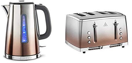 Russell Hobbs 25113 Polished Eclipse Ombre Electric Kettle, Stainless Steel, 3000 W, 1.7 Litre, Copper Sunset with 4 Slice Toaster