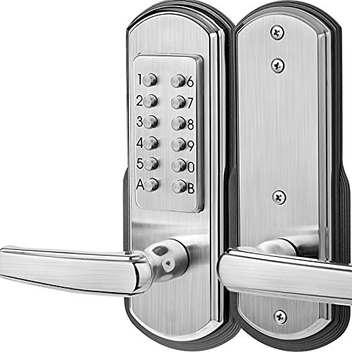 Elemake Left Handed Keyless Door Lock, Mechanical Keypad Door Lock with Handle, Heavy Duty Door Lever Lock Combination Security Digital Code, Stainless Steel 304 (Not Deadbolt)