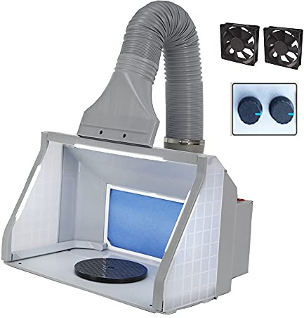 T TOGUSH Airbrush Spray Booth with Adjustable Wind and Bright for Hobby Model Crafts Portable Airbrush Booth with Rotary Knob 3 LED Light Large Space Painting Booth