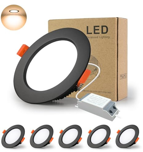 BAGZY LED Einbaustrahler 230V Schwarz Spots Flach 7W 230V IP44, 700 Lumen 5er Set Warmweiß 3000K Ausschnitt 80-90mm,CRI 80,Einbauleuchten Decken Spot,für Schlafzimmer Badezimmer Wohnzimmer