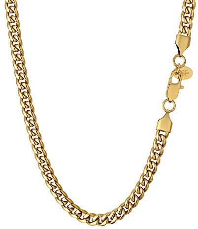 KRKC&CO 6mm Edelstahl Cuban Link Chain 18K Gold beschichtet Kubanische Gliederkette Edelstahl Panzerkette Herren Gold Goldkette Herren Gold Cuban Chain Hip Hip Halskette Rapper Kette Länge 55,9cm