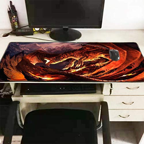 Dragon with Fire Large Gaming Computer Gamer Animal Locking Edge Mouse Mat Tastiera da scrivania Gioco XXL 400 * 900 * 3Mm