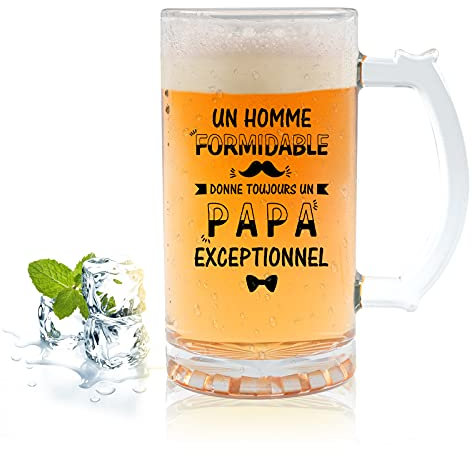 Funnli Idee Cadeau Fete des Peres Cadeau Anniversaire pour Papa, Papa Verre à Bière Cadeau Homme, Chopes à Bière 474 ML, Un Homme Formidable Donne Toujours Un Papa Exceptionneil