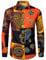 PARKLEES Mens Retro Traditional Ethnic Pattern Printed Linen Long Sleeve Button Down Shirt Yellow L