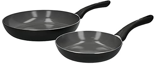 MasterClass Juego de Sartenes de Cerámica Eco sin PTFE, PFOA ni BPA, fabricadas con un 70% de aluminio reciclado, Juego de 2 piezas de 20 cm / 28 cm,Negro