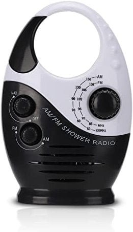 Wasserdichtes Duschradio, Tragbares Dualband-AM-FM-Radio mit Hakendesign, Batteriebetriebenes Radio, Eingebauter Lautsprecher, für Badezimmer, Küche, Außenbereich