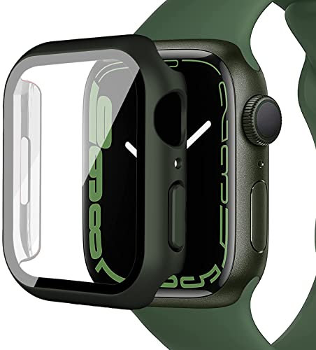 Miimall Custodia Compatibile con Apple Watch Serie 9/8/7 45mm, Case in PC Elettroplaccato, Protettore Dello Schermo in Vetro Temperato, Case Antiurto per Apple Watch 45mm Serie 9/8/7, Verde