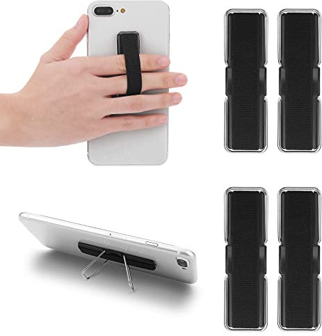 Cobee Soporte para teléfono con Correa de Dedo, 4 Piezas de Agarre para teléfono Celular, Soporte elástico para teléfono móvil, Correa Trenzada antisilp, Compatible con teléfonos Inteligentes (Negro)
