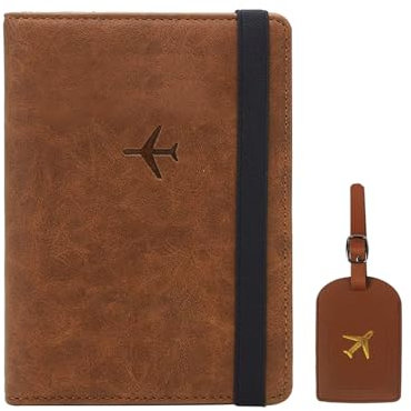 HNLMZ Custodia per Passaporto,Custodia per Passaporto con Blocco RFID,Passaporto Portafoglio in Pelle da Viaggio,Für Pässe, ID-Karten, Kreditkarten, Flugtickets, Unisex(Marrone)