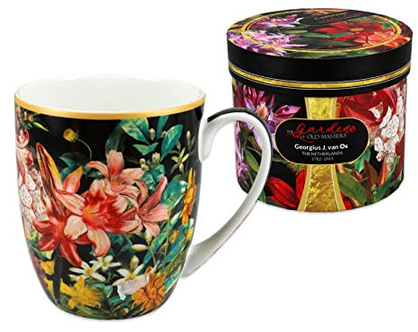 CARMANI - Floral Tea Cup Kaffeebecher Heißgetränk in Geschenkbox verziert mit Georgius Jacobus Johannes Van Os, Stillleben mit Blumen 450ml