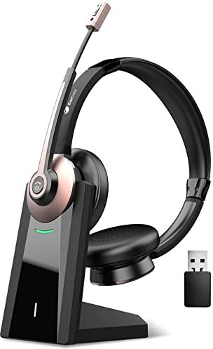 Earbay Wireless Headset, Bluetooth Headphones with Microphone Noise Canceling & USB Dongle, Office Headset with Charge Dock for Mobile Phone Computer Tablet Work Skype Zoom Conference Call Center