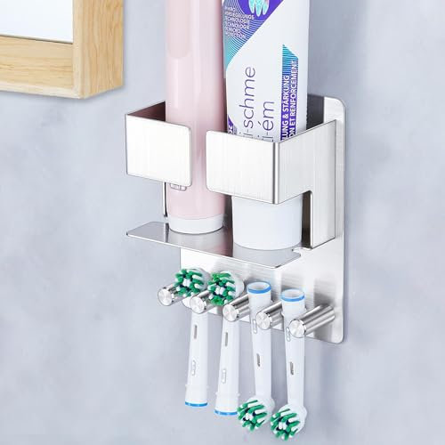 Zahnbürstenhalter Wandmontage, Zahnbürstenhalter Elektrische Zahnbürste Halter Ohne Bohren, Edelstahl Zahnbürstenkopf Halter, Kinder Aufsteckbürsten Halter, Zahnpastaspender Zahnbürsten Aufbewahrung