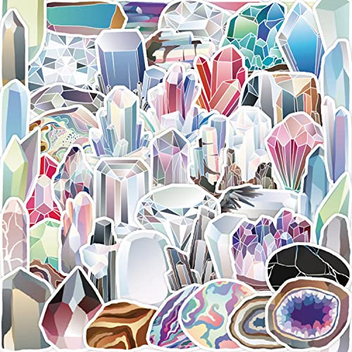 AUCEKO 50 Stück Edelsteine Aufkleber Pack Kristall Sticker Set wasserdichte Vinyl Sticker für Laptop Kinder Autos Motorrad Fahrrad Skateboard Gepäck Koffer Computer Aufkleber Graffiti Decal