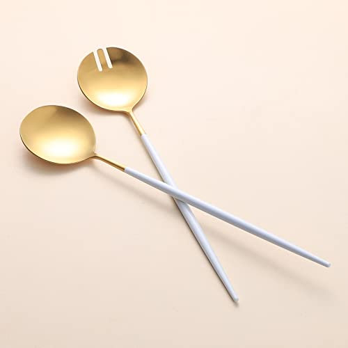 Zerophilo Salatbesteck, Löffel und Gabel, 29 cm, 18/10 Edelstahl, Titanbeschichtung (Weißgold)