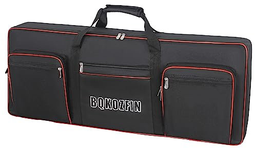 BQKOZFIN 49 Key Keyboard Gig Bag, Portable Padded Electric Piano 49 Keyboard Case Gig Bag 600D Nylon Oxford Cloth with 10mm Cotton, 5-Pocket for Keyboard Accessories (Black)