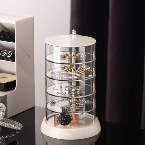 YIEZI 5 Schichten Schmuck Organizer Box Clear Acryl 360 Drehbar Kosmetik Aufbewahrungs Spinhalter für Halskette Armband Ring Ohrring Kleine Gegenstände