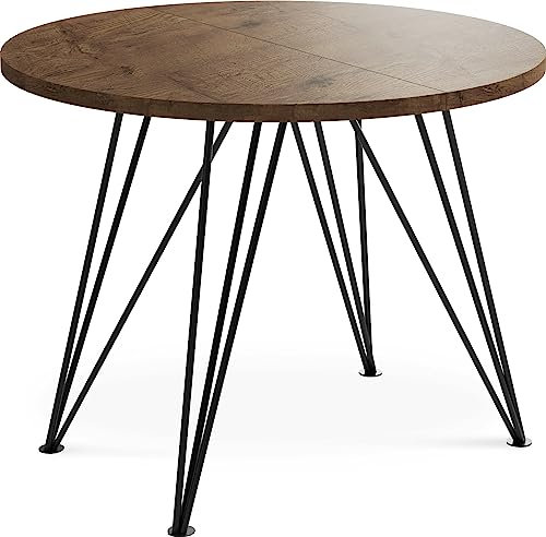 WFL GROUP Runder Ausziehbarer Esstisch - Loft Style Tisch mit Metallbeinen - 100 bis 180 cm - Industrieller Rund Tisch für Wohnzimmer - Spacesaver - Eiche Lefkas
