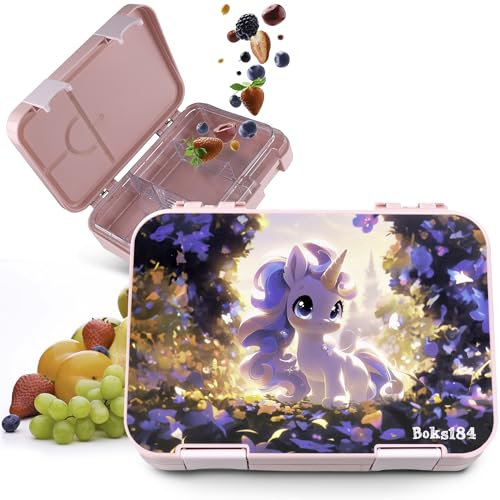 Boks184 Brotdose Einhorn für Kinder mit Fächern - Bento Box auslaufsicher - robust - BPA Frei Lunchbox - Brotbox für Schule, Kindergarten & Ausflüge - Snackbox -Vesperbox