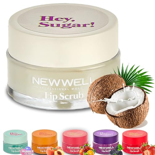 NEW WELL Lip Scrub Lippen Peeling - Intensive Feuchtigkeit, Vegan, 100% Natürlich, Tierversuchsfrei (Coconut)