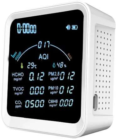 FYOBOT Tuya Wifi CO2 HCHO H6C6 TVOC Air Quality Monitor Portable CO2 Detector Clock Alarm Air Pollution Monitor PTH-9BW