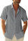 Friptspyg Mens Shirts Short Sleeve Shirts Men Linen Button Down Beach Causual Shirts for Men Adult with Pocket, Dark Grey XL