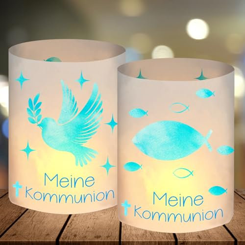 12 Windlicht Tischdeko Kommunion, Kommunion Deko Junge Mädchen, Erstkommunion Deko, Meine Kommunion Deko Blau, Kommunion Gastgeschenke,Geeignet für Teelichter oder Kerzen