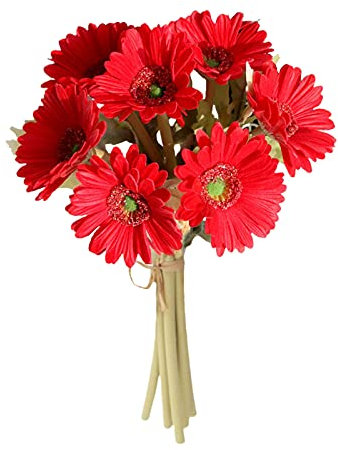 TITA-DONG Künstliche Gerbera-Gänseblümchen aus Latex, 7er-Set, Mehrfarbige Kunstblumen, Simulationsblumenstrauß für Heim- und Küchendekoration, 31,8 cm Große(Rot)