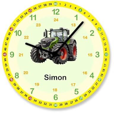 Faramosa Kinderzimmer Uhr Traktor Lernuhr Jungen Wanduhr personalisiert