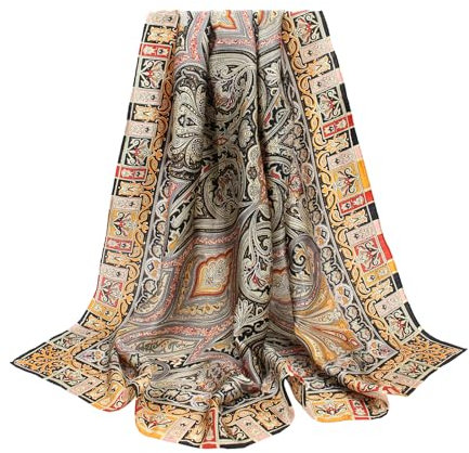 ANDANTINO Schal aus 100% Seide, 109,2 cm, groß, quadratisch, leicht, Kopftuch und Schal, für Damen, mit Geschenkverpackung, Gelb und Schwarz Paisleymuster, Large