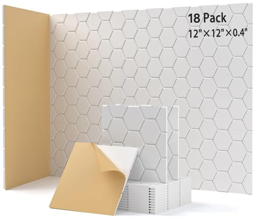 18 Stück Akustikplatten Selbstkleben, Schallabsorber, 30x30x0.9cm, Schalldämmung Wand tür Decken, Akustikpaneele für Gaming Deko, Büros, Studios, Schallschutzplatten (Weiß)