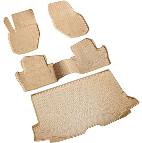 RECAMBO Gummimatten & Kofferraumwanne Set passend für Volvo V60 | Typ 155,157 | BJ 2010-2018 - 100% passgenaue Auto Fußmatten und Kofferraummatte aus hochwertigen rutschfesten TPE - Beige