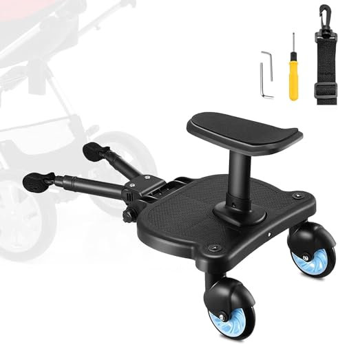 ENERHUB Buggy Board, Universal Kinderwagen Trittbrett für alle Kinderwagen, Trittbrett Kinderwagenzubehör für Kinder max. Belastung von 25kg (Blaues Räder)