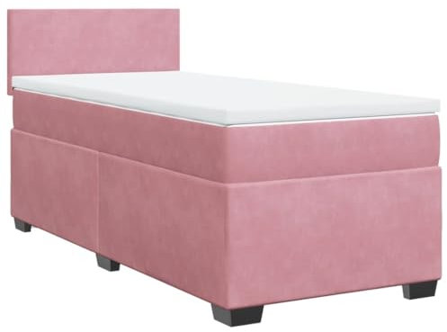 vidaXL Boxspringbett, Polsterbett Bett mit Matratze LED, Bettgestell mit Kopfteil Lattenrost, Einzelbett für Schlafzimmer, Rosa 80x200cm Samt