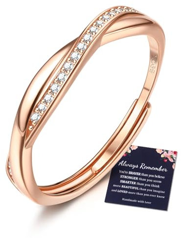 JeweBella 925 Sterling Silver Rings for Women Adjustable Thumb Ring Eternity Wedding Promise Engagement Rings Women Gold/Silver/Rose Gold Crossover Cubic Zirconia Ring Jewellery Gifts with Gift Card