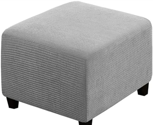 Fußhocker Bezug Ottomane Quadratisch Schonbezug Hockerbezug 60x60 /40x40 Stretch Cordstoff Husse für Fußhocker Ottomanischer Hocker-Bezug Überzug Hocker Protector Waschbar(Light grey,55x55 cm)
