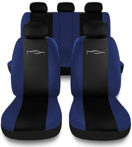Susy Shop Universal Autositzbezüge-Set mit Rücksitzlehne mit 2 Reißverschluss, kompatible Auto-Sitzbezüge Airbag (Schwarz/Dunkelblau)