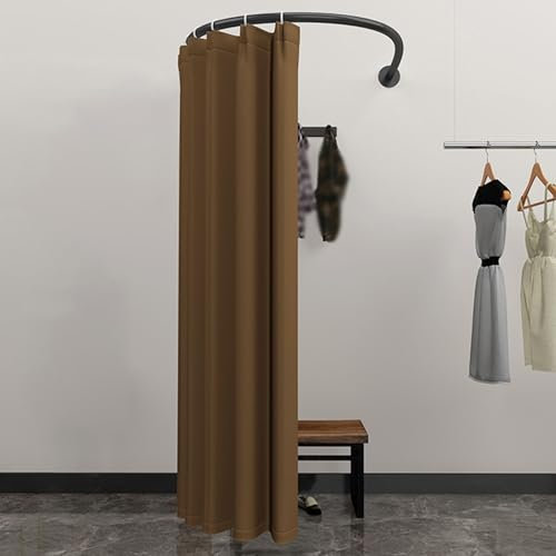 Raumteiler Trennwand, Paravent Raumtrenner Clothing Store Fitting Room, Simple Portable Dressing Room, Type C Move Track Locker Room, Including Shading Curtain Hanging Rod and Hook Up(Brown,90x90cm/35