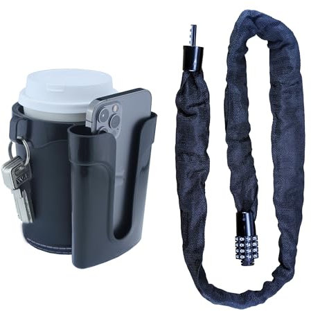 KozyGather 2-in-1 Set, Bicycle Password Chain Lock and Bicycle Cup Holder, high Security Anti-Theft Bicycle Chain Lock and Water Bottle Holder with Phone Key Holder.